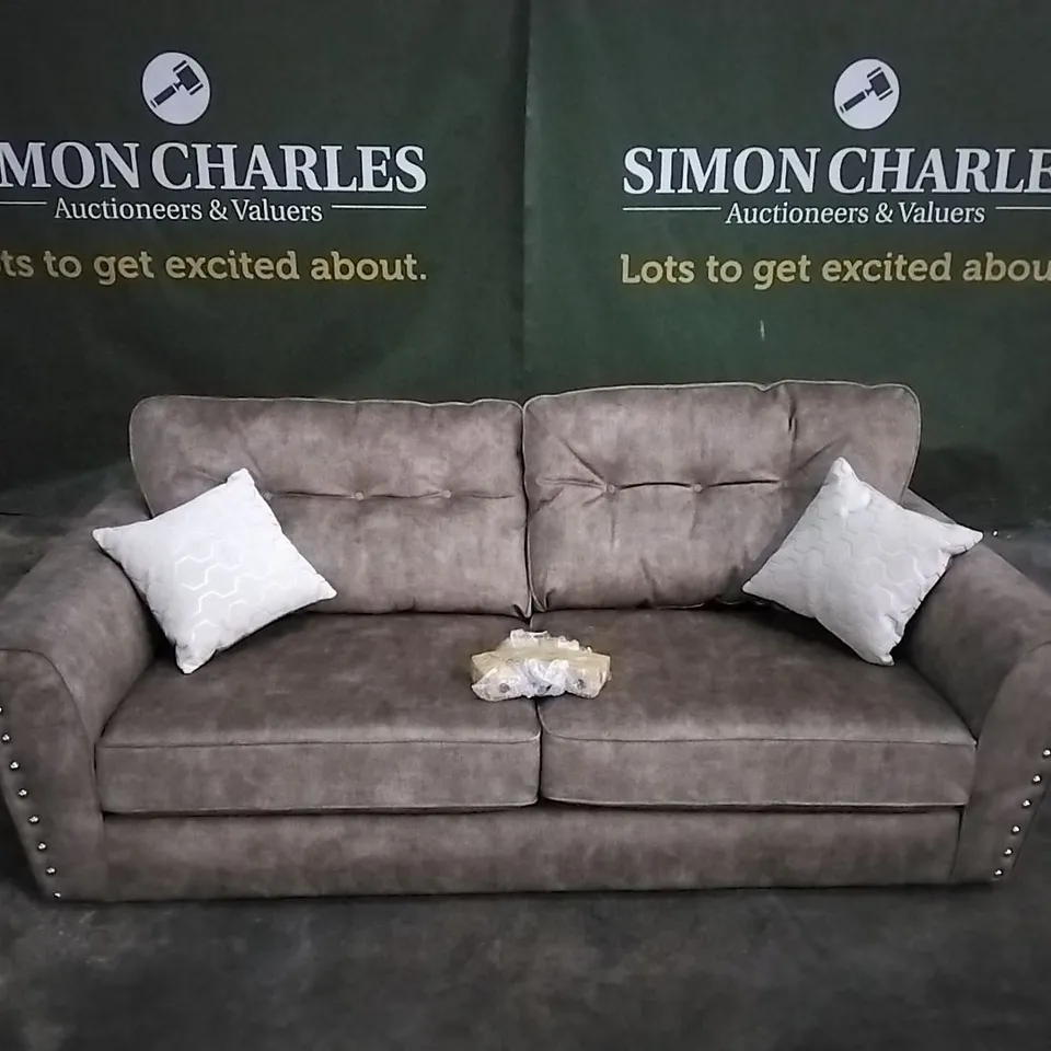 QUALITY DESIGNER AMAYA FABRIC 3 SEATER SOFA MARBLE BROWN 