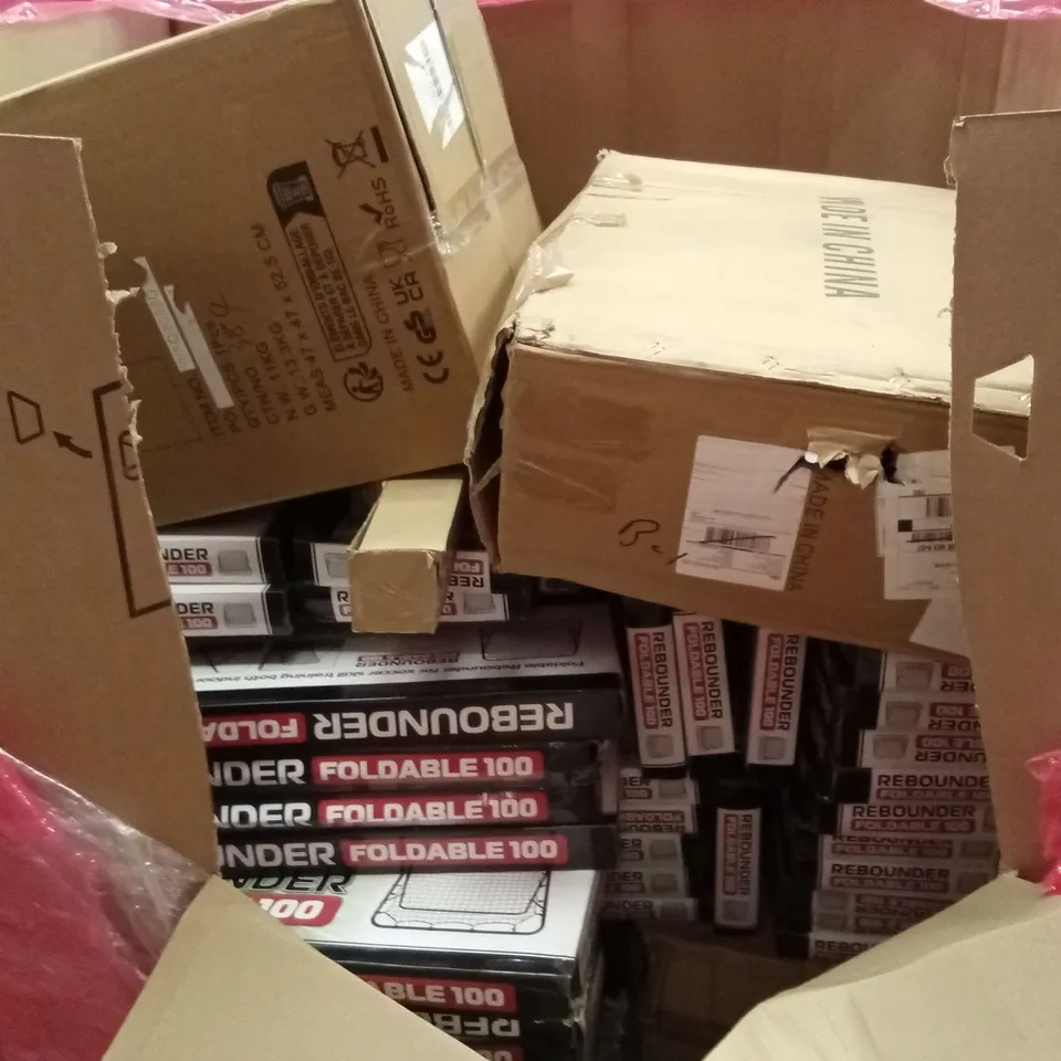 PALLET OF ASSORTED HOUSEHOLD GOODS AND PRODUCTS TO INCLUDE; A LARGE QUANTITY OF REBOUNDER FOLDABLE FOOTBALL NETS AND OTHER GOODS