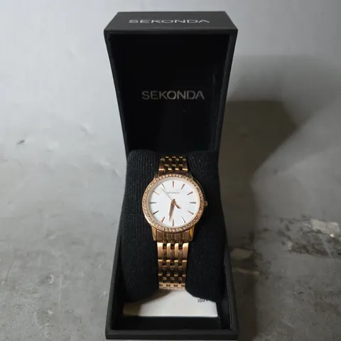 BOXED SEKONDA ROSE GOLD WHITE DIAL WATCH