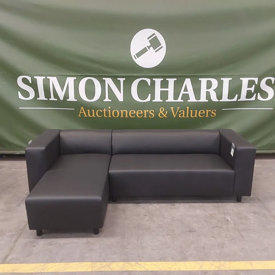 CLARKE LEFT HAND CORNER FAUX LEATHER CHAISE SOFA - BLACK RRP £599
