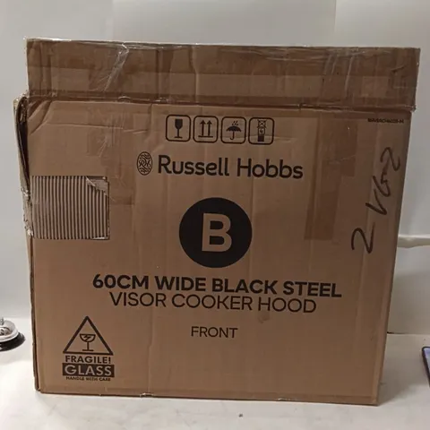 RUSSELL HOBBS RHVSRCH602B-M 60CM WIDE BLACK STEEL VISOR COOKER HOOD