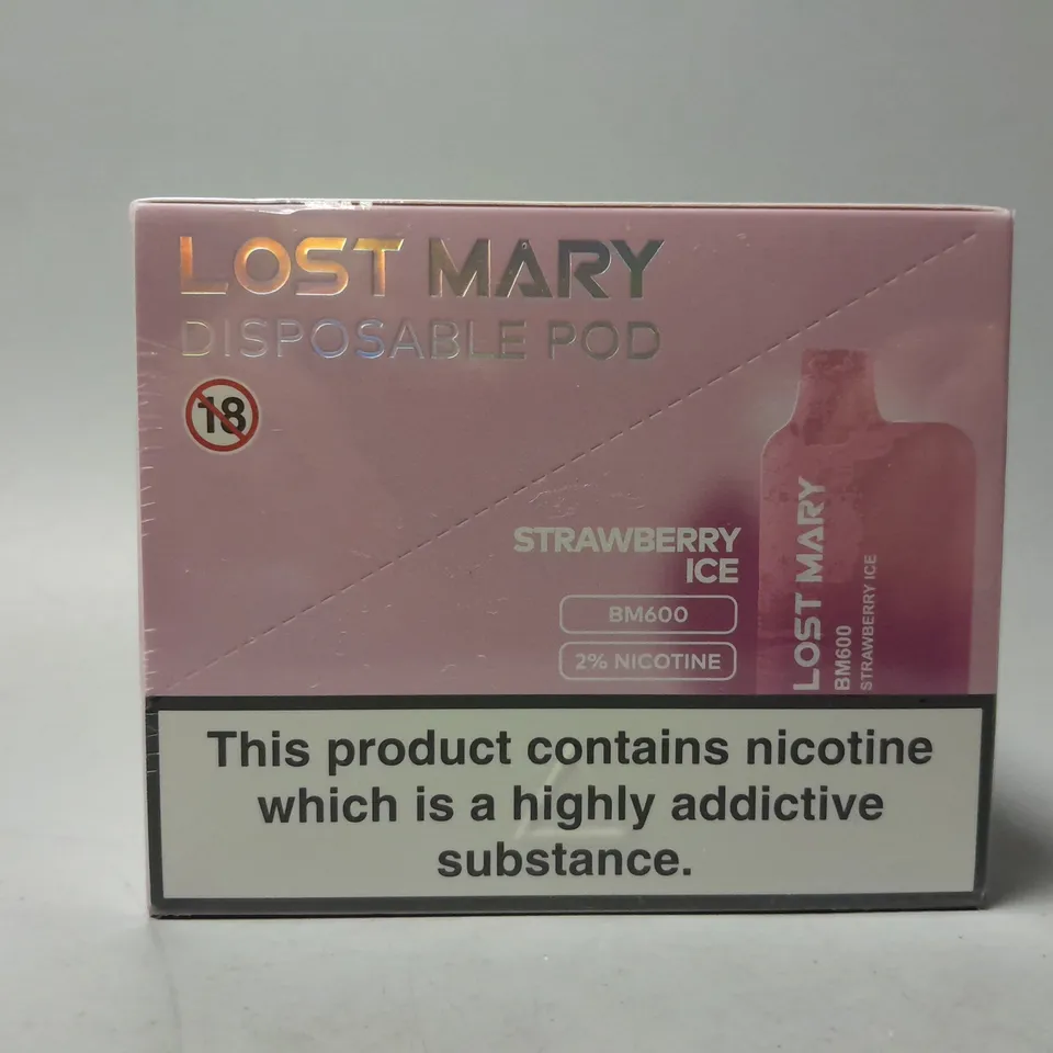 SEALED BOX OF 10 LOST MARY DISPOSABLE PODS STRAWBERRY ICE