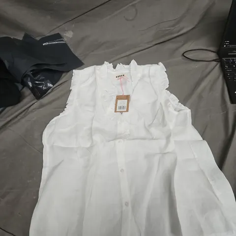 BODEN WOMEN'S WHITE BLOUSE, UK 16 (US 12) - SLEEVELESS WITH FRILL EDGES