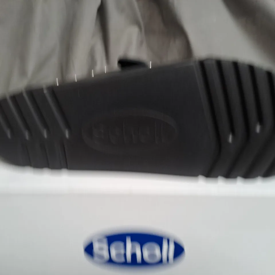 BOXED SCHOLL RAISED BLACK OPEN TOE SANDALS - SIZE 6
