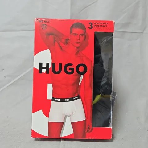 HUGO BOSS BODYWEAR 3 PACK TRIPLET METALIC WAISTBAND BOXERS - BLACK - LARGE