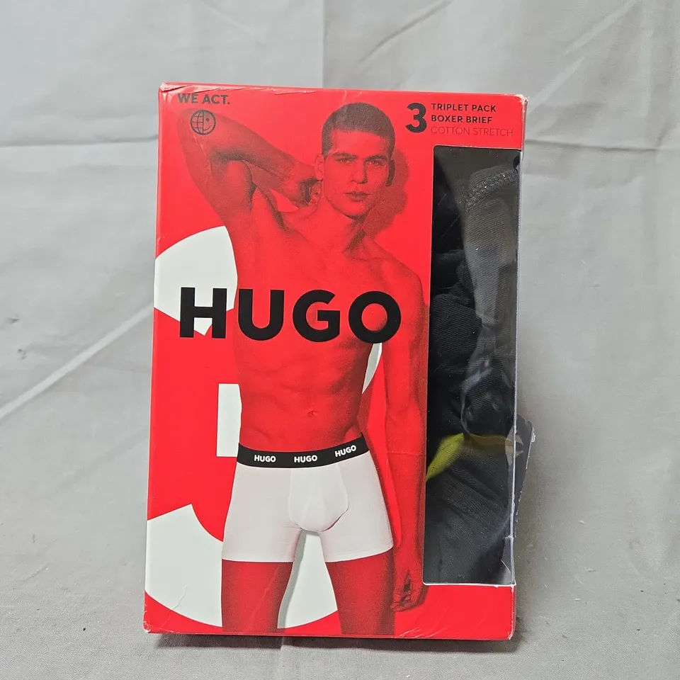 HUGO BOSS BODYWEAR 3 PACK TRIPLET METALIC WAISTBAND BOXERS - BLACK - LARGE