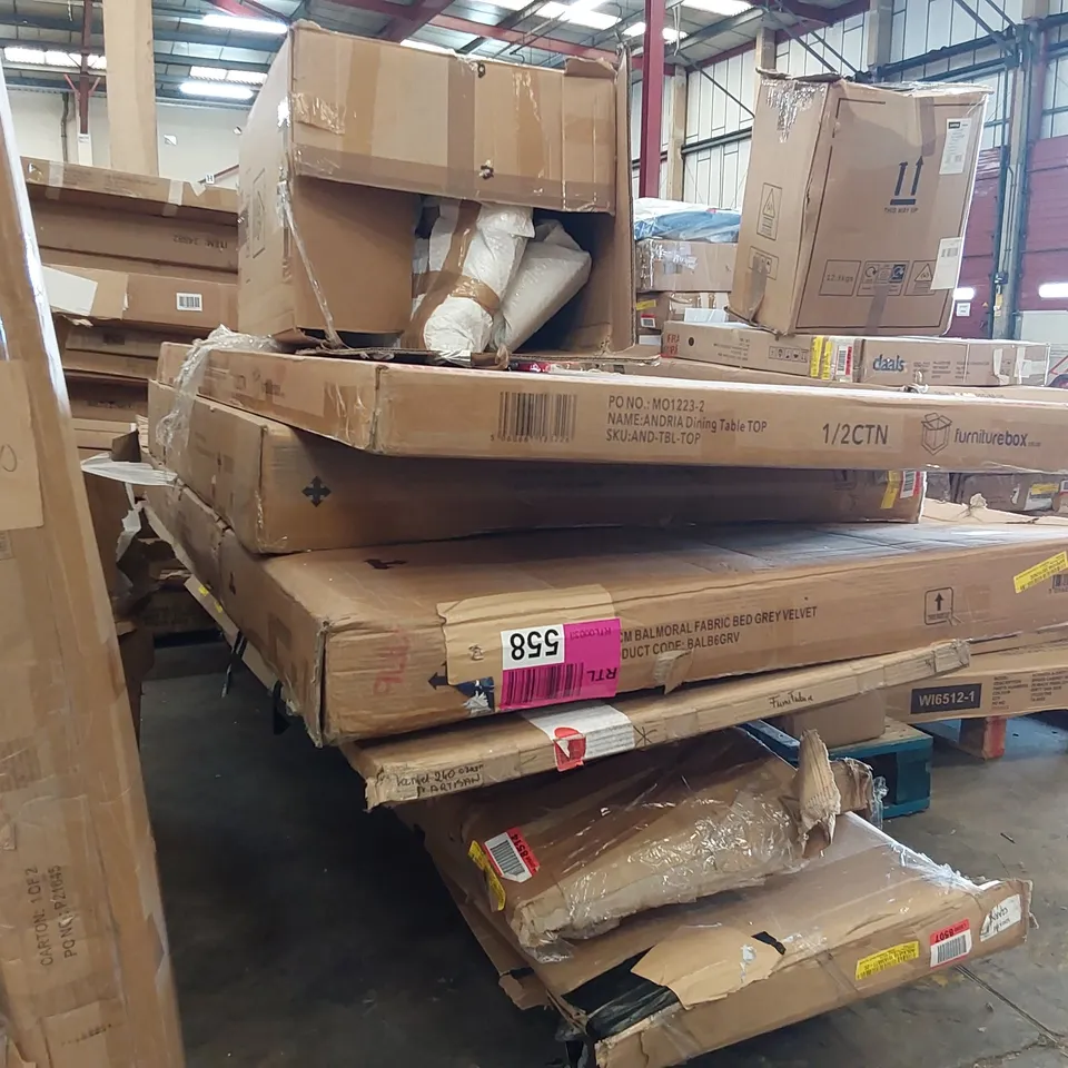 LARGE PALLET OF ASSORTED FURNITURE PARTS AND CONSUMER GOODS