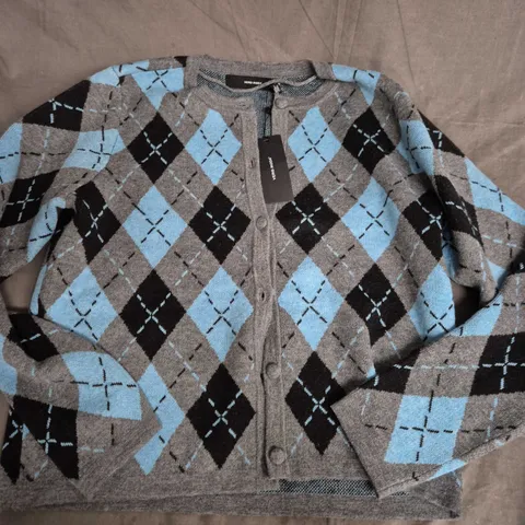 VERO MODA WOMEN'S O-NECK CARDIGAN – ARGYLE GREY/BLUE, SIZE M