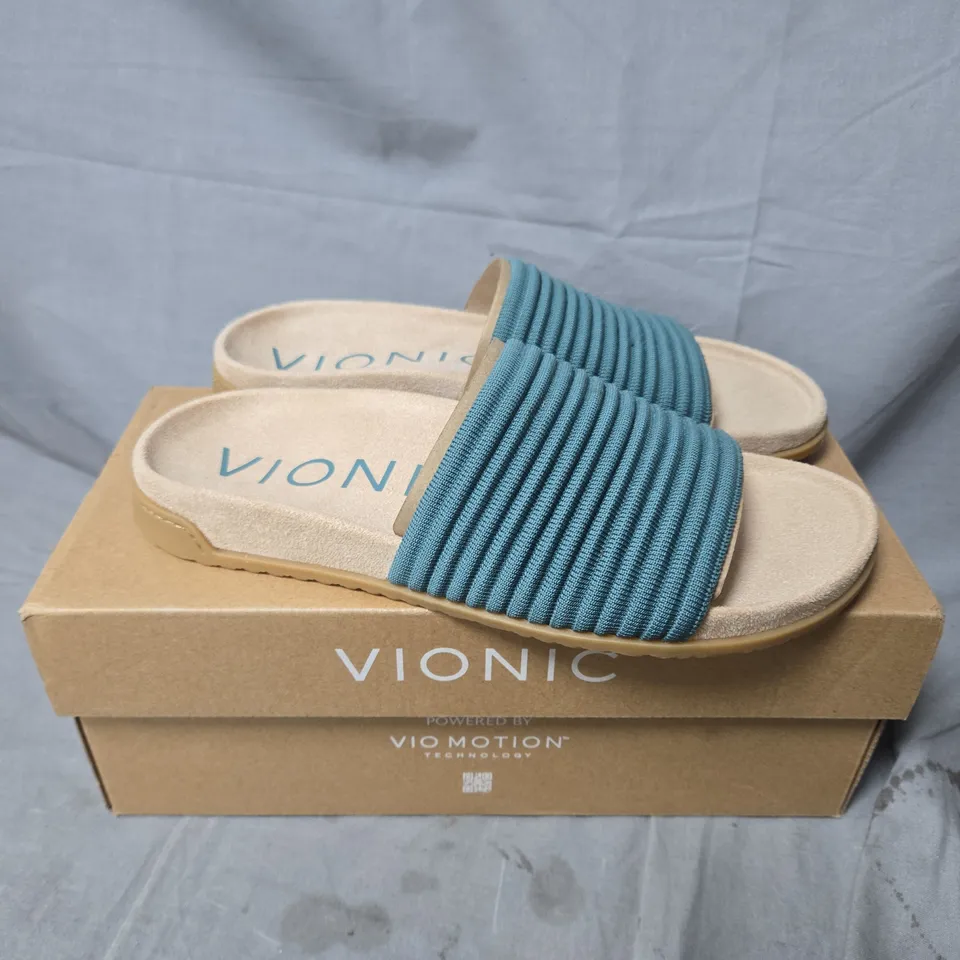 BOXED VIONIC EVIE KNIT SLIDE SANDALS – BLUE, UK 5.5