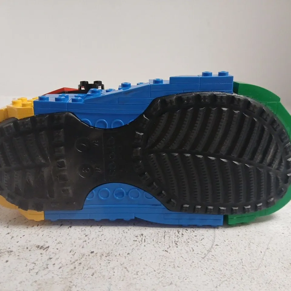 CROCS BLACK CLOGS WITH LEGO BRICK EMBELLISHMENTS - SIZE 7