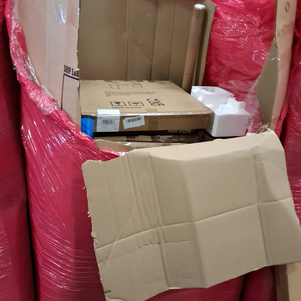 PALLET OF ASSORTED HOUSEHOLD ITEMS TO INCLUDE FOLDING PICNIC TABLES, DISTILLER AND LED MIRROR