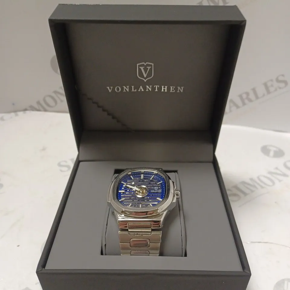 MENS VONLANTHEN AUTOMATIC WATCH – SKELETON DIAL – STAINLESS STEEL STRAP – GLASS EXHIBITION BACK CASE