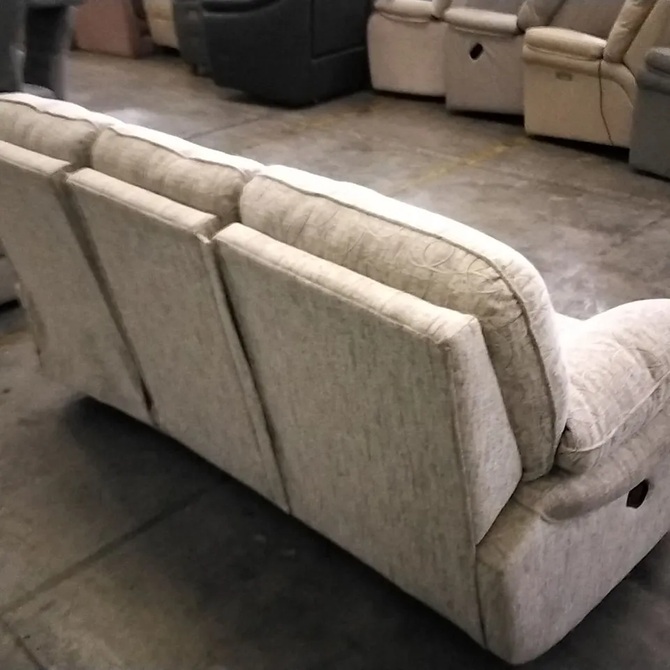 QUALITY DESIGNER CREAM PATTERNED FABRIC MANUAL RECLINING 3 SEATER SOFA