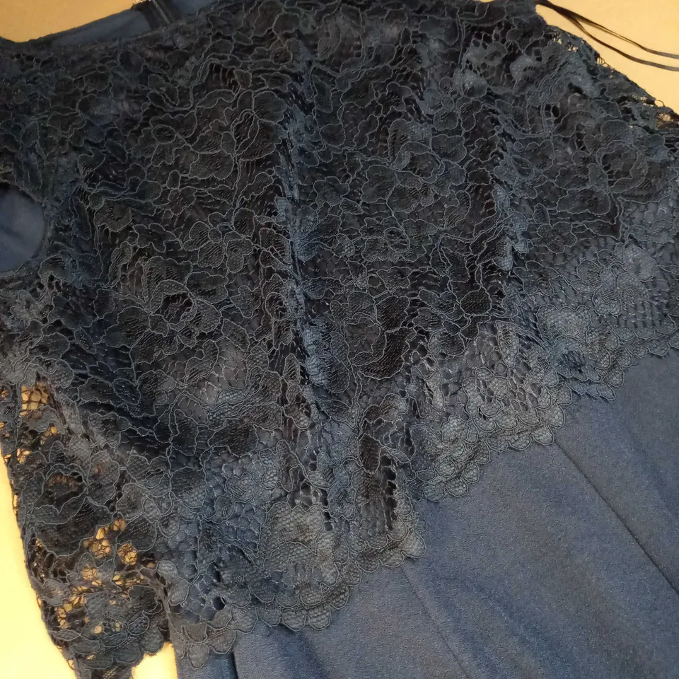 RJR JOHNROCHA NAVY/LACE DETAILED WIDE LEGGED JUMPSUIT - SIZE 16