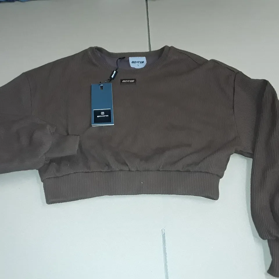 BO+TEE BROWN CROPPED CORDED TOP - L
