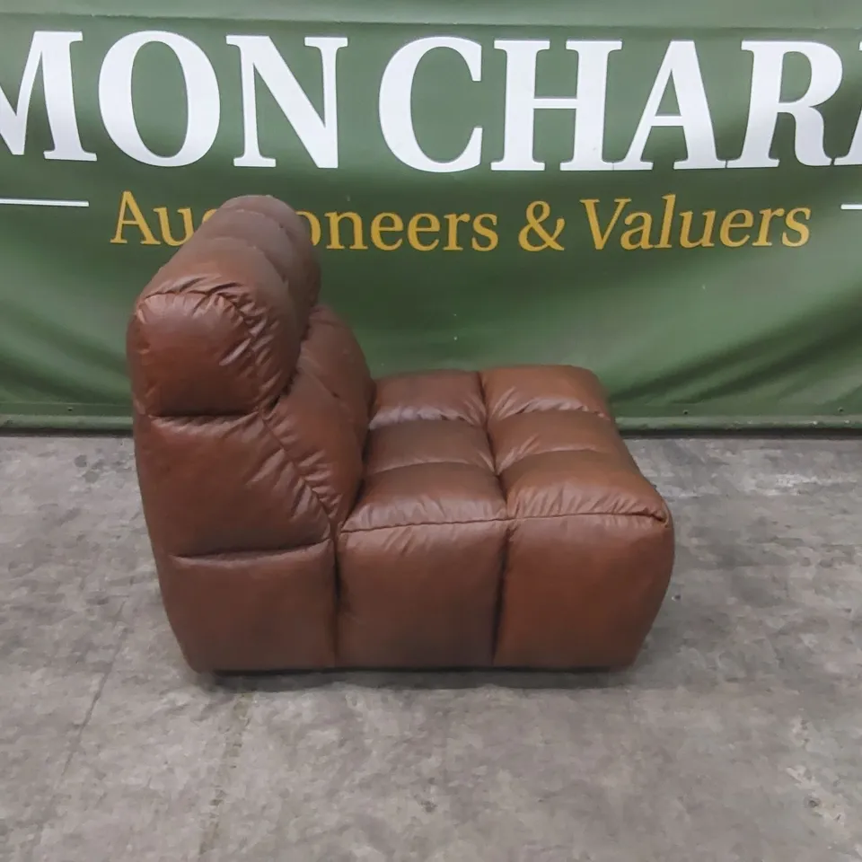 QUALITY DESIGNER JACQUES PUFFED ROBA LAZY SWIVEL LEATHER CHAIR - BROWN