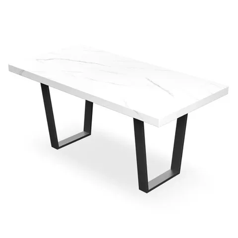 BOXED ARIA DINING TABLE - WHITE MARBLE EFFECT TOP WITH BLACK LEGS (2 BOXES)