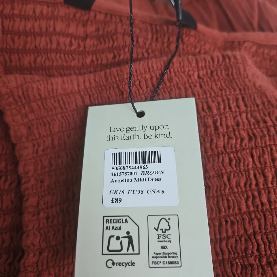 NOBODY'S CHILD ANGELINA MIDI DRESS – BROWN, UK 10 (EU 38, USA 6)