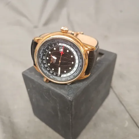 AVIATOR F-SERIES WORLD TIME WATCH - ROSE GOLD TONE CASE, BLACK DIAL