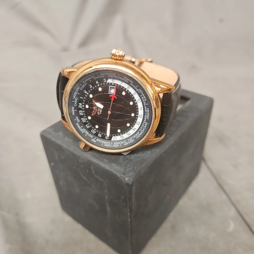 AVIATOR F-SERIES WORLD TIME WATCH - ROSE GOLD TONE CASE, BLACK DIAL