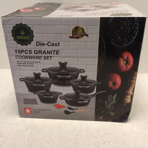 IBRAA DIE-CAST 15-PIECE GRANITE COOKWARE SET - BLACK