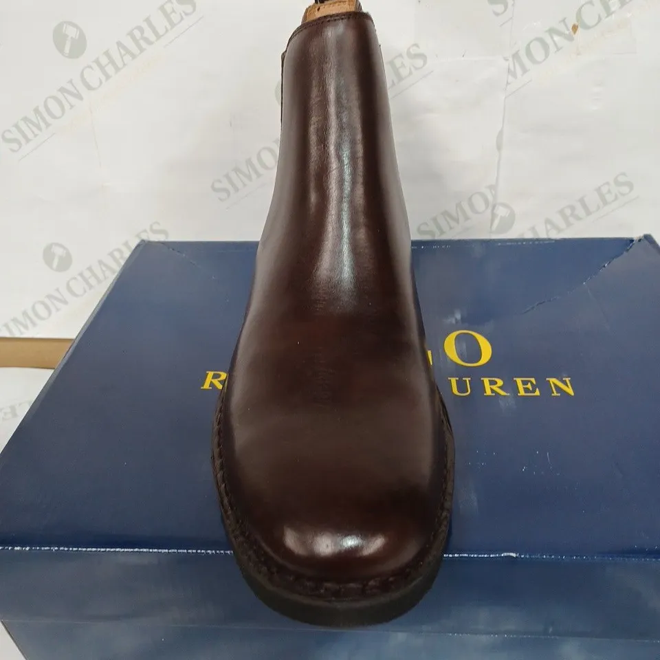 BOXED PAIR OF POLO RALPH LAUREN TALAN LEATHER CHELSEA BOOTS - BROWN / SIZE: 10 UK