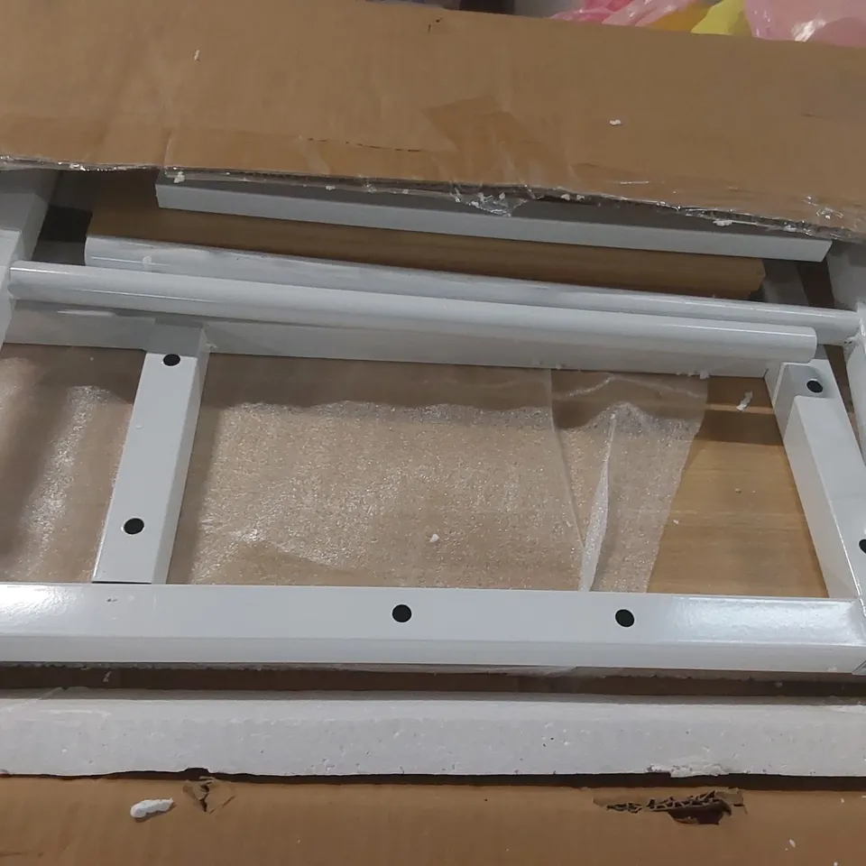 BOXED NIGHT TABLE - WHITE FRAME/RAW WOOD GRAIN