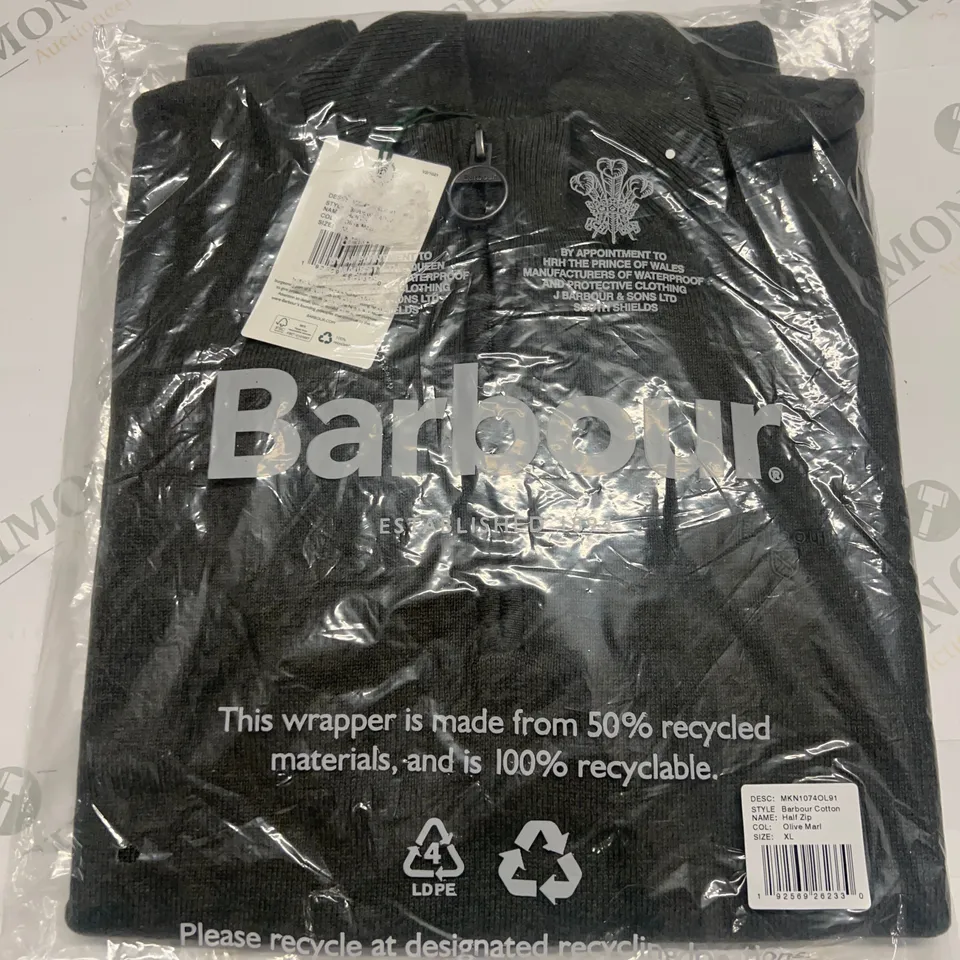 BARBOUR COTTON 1/2 ZIP PULLOVER IN OLIVE MARL SIZE XL