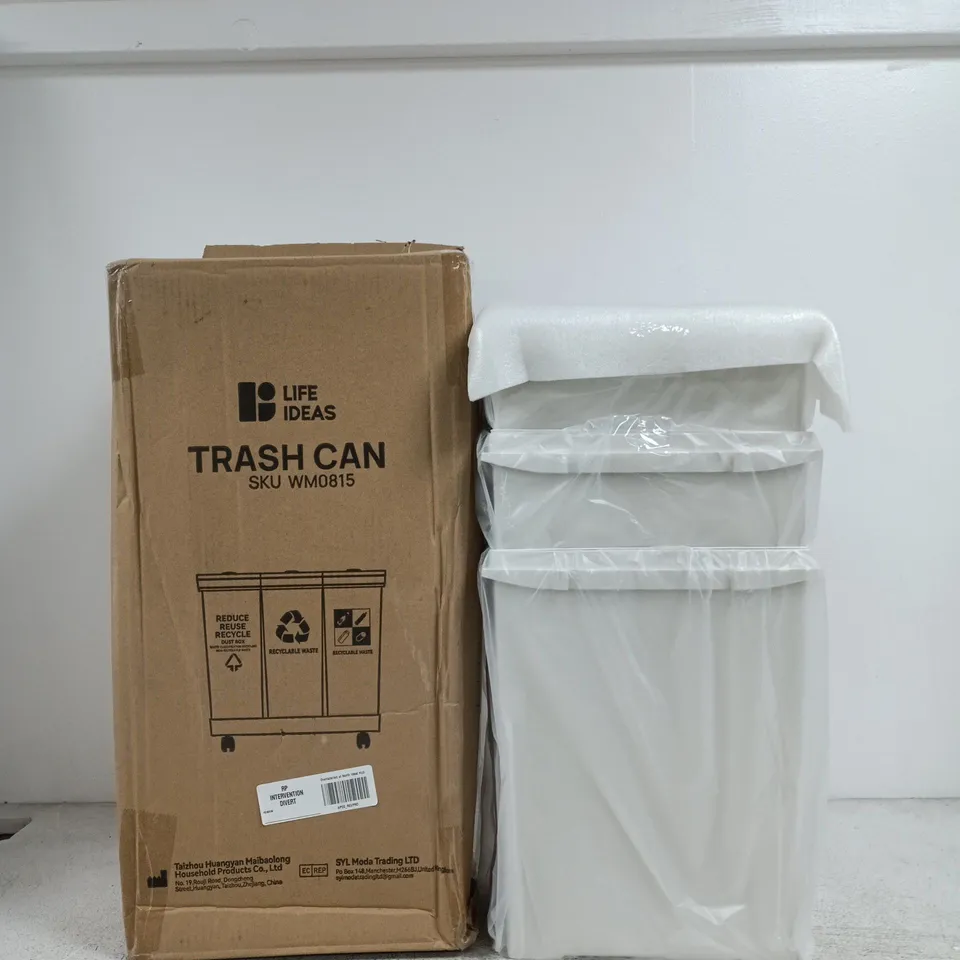 LIFE IDEAS TRASH CAN – BOXED UNIT WITH WHITE PLASTIC BIN