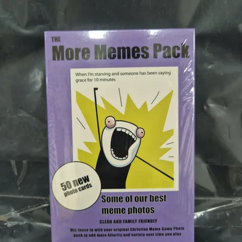 BOX OF APPROXIMATELY 40 SEALED MORE MEMES PHOTO CARD PACKS FOR THE CHRISTIAN MEME GAME