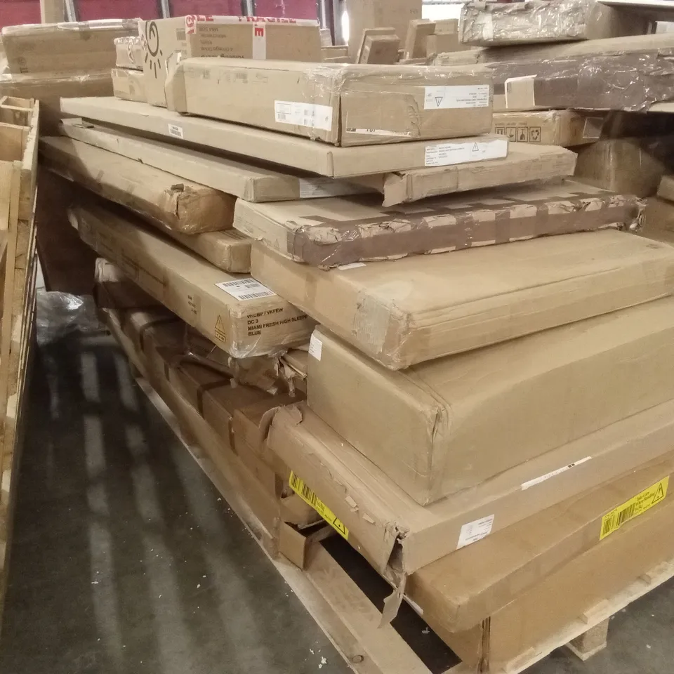 PALLET OF ASSORTED INCOMPLETE DESIGNER FURNITURE PARTS AND PIECES 