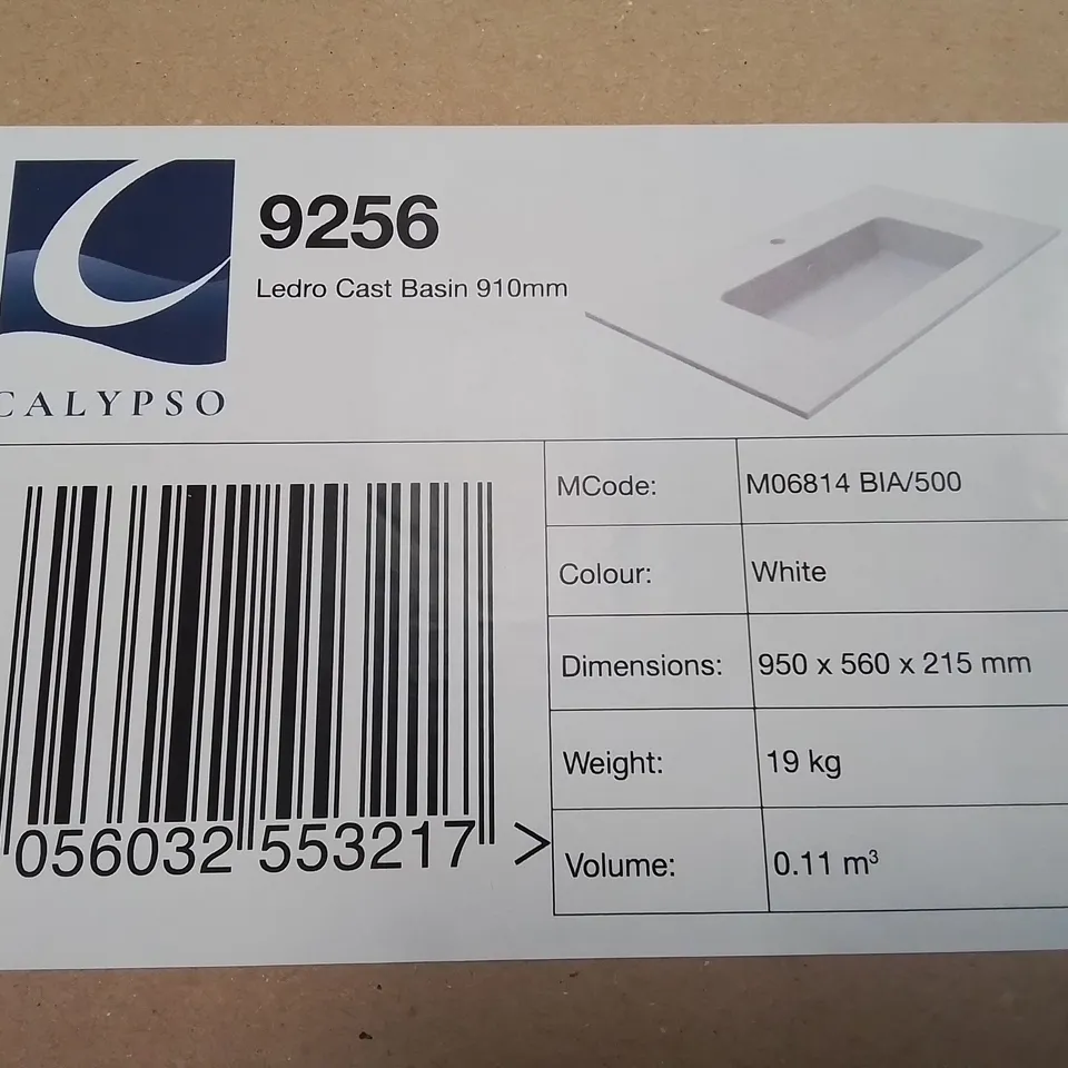 BOXED AS NEW CALYPSO LEDRO CAST BASIN 910MM IN WHITE - 950X560X215MM
