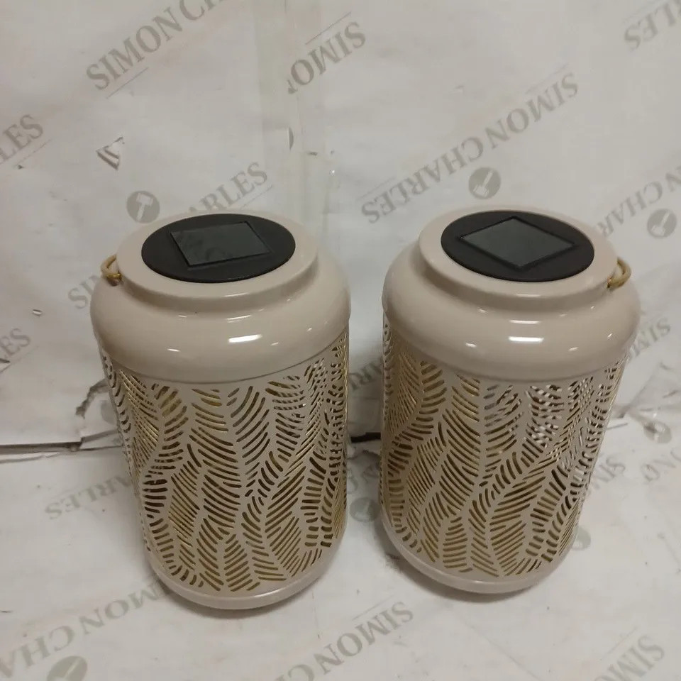 GARDEN REFLECTIONS SET OF 2 PATTERNED SOLAR LANTERNS, LEAF