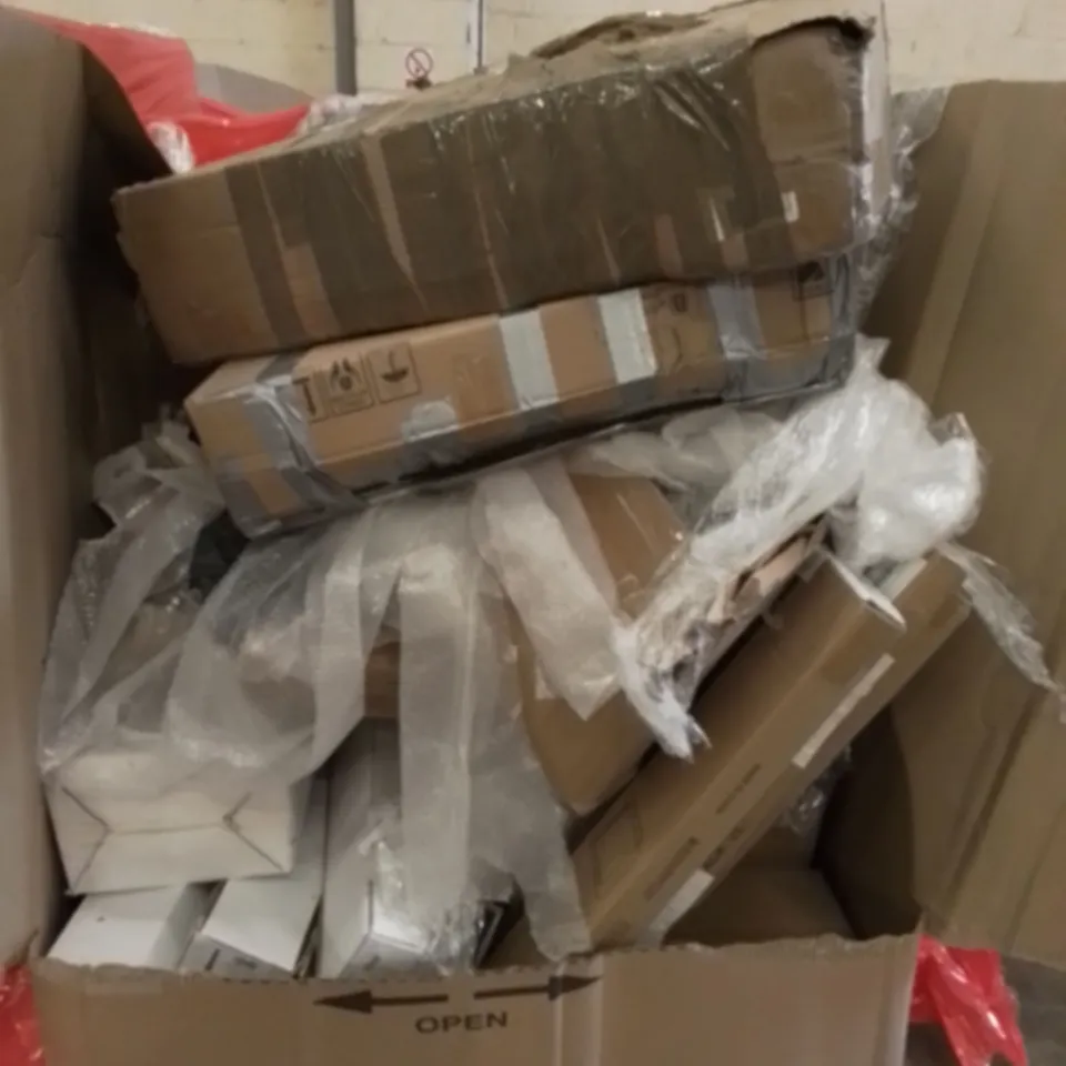 PALLET OF APPROXIMATELY ASSORTED HOUSEHOLD ITEMS TO INCLUDE BARNSLIDES , CLOTHES RAILS , BASKETBALL STANDS , ETC 