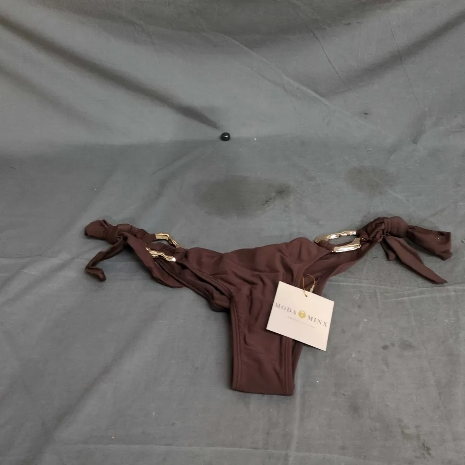 MODA MINX IRREGULAR HOOP TIE SIDE BRAZILIAN BOTTOM – COFFEE, UK 12