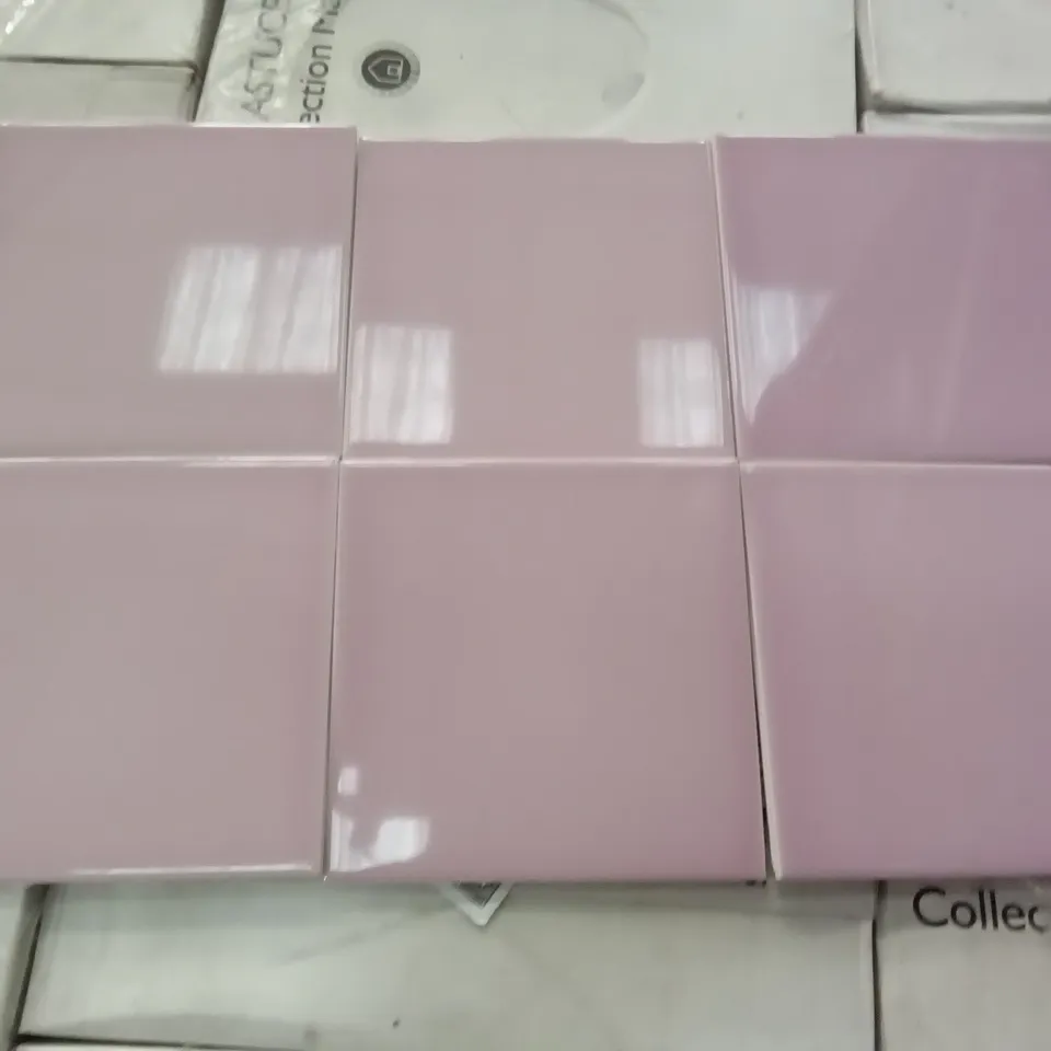 PALLET OF APPROXIMATELY 87 BOXES OF 44 BRAND NEW ASTUCE MAT JAUNE SERIN 15×15CM TILES & 44 BRAND NEW ASTUCE BRILLIANT VIOLET FIG 15×15CM TILESS