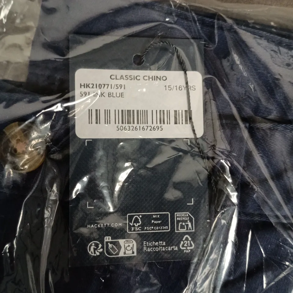 BAGGED HACKETT LONDON CLASSIC CHINO TROUSERS – NAVY INK BLUE, KIDS’ 15/16YRS