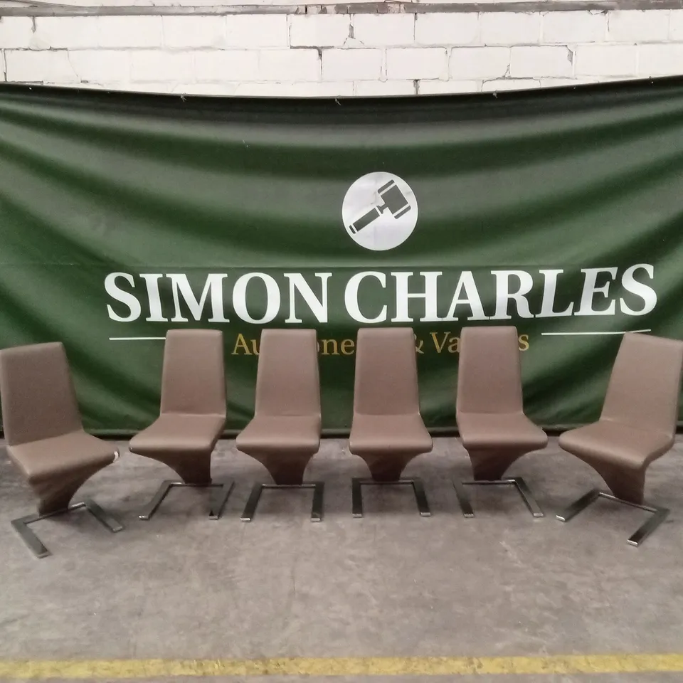 SET OF 6 QUALITY DESIGNER ZIG-ZAG STYLE DINING CHAIRS IN PU FAUX LEATHER