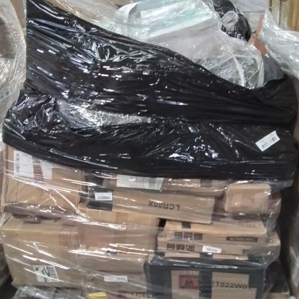 PALLET CONTAINING VARIOUS ASSORTED BOXED ITEMS TO INCLUDE: THROWS, BOXED FURNITURE, STORAGE OTTOMAN ECT.