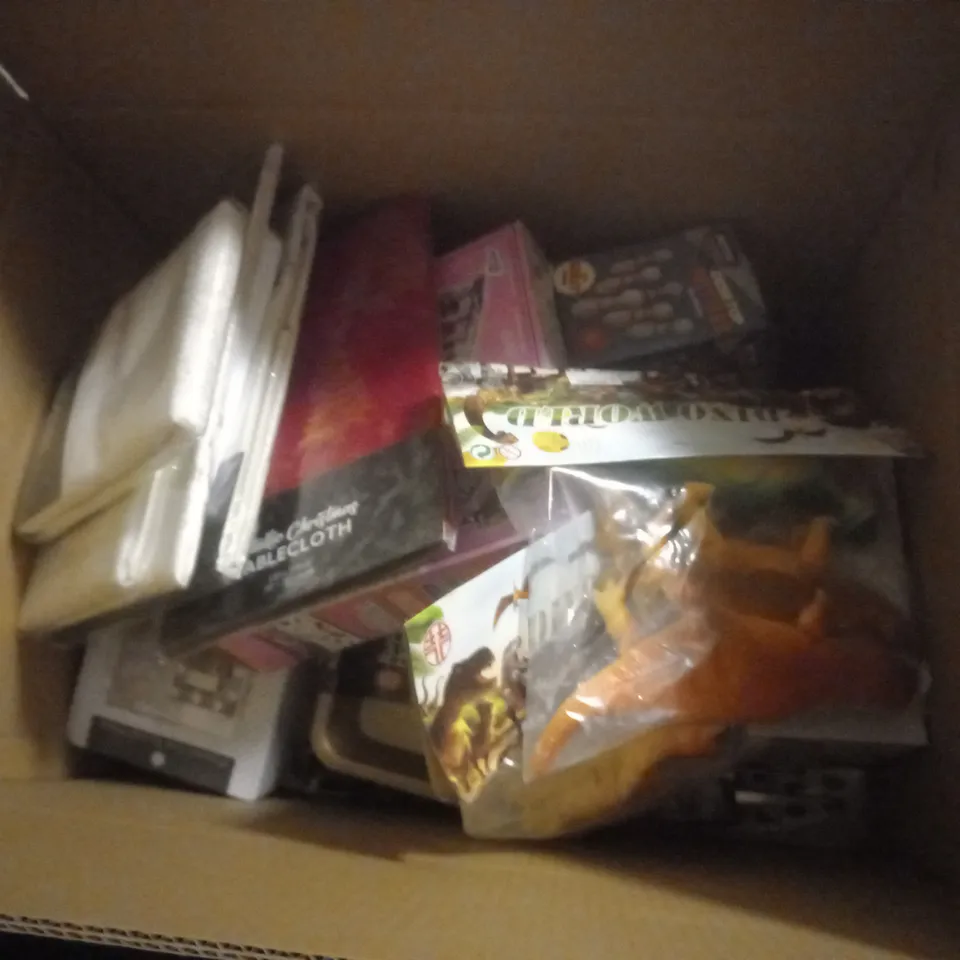APPROXIMATELY 15 ASSORTED HOUSEHOLD ITEMS TO INCLUDE DESK LAMP, SEQUIN SCATTER CUSHION, TOY DINOSAURS, ETC
