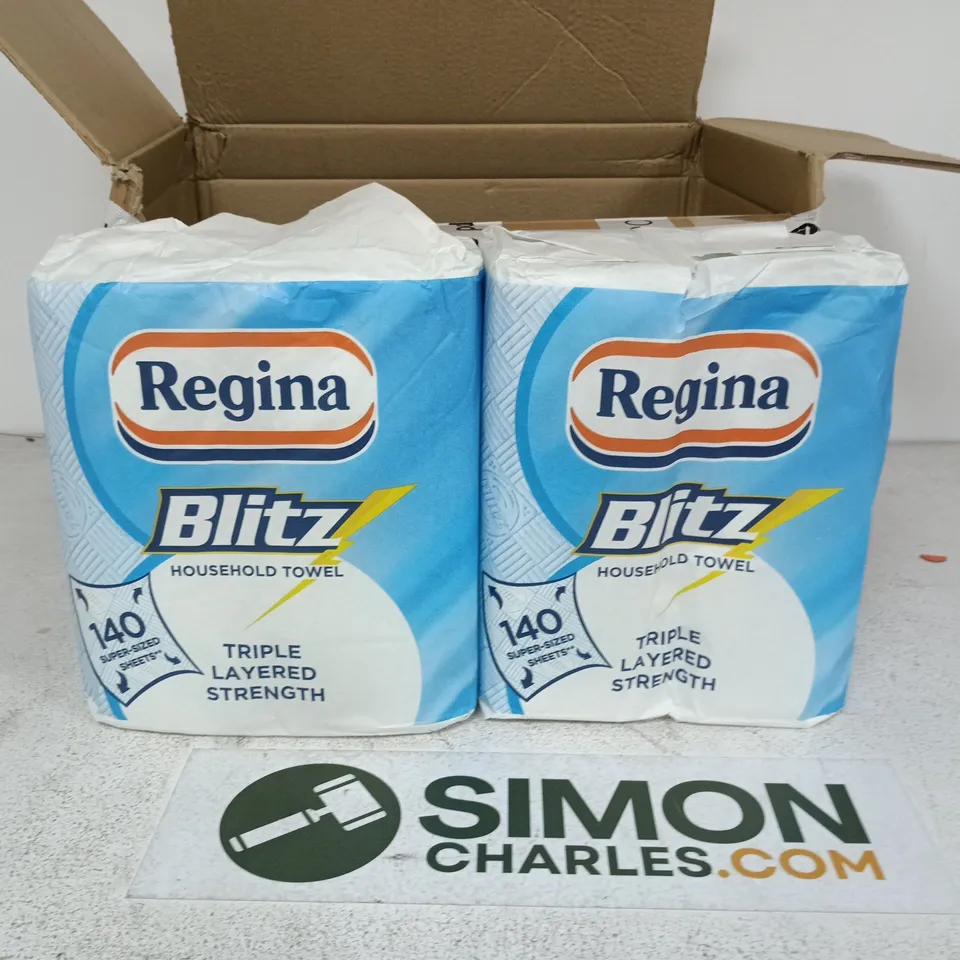 LOT OF 4 REGINA BLITZ PACKS OF HOUSEHOLD TOWELS - 4 X 140 SHEET