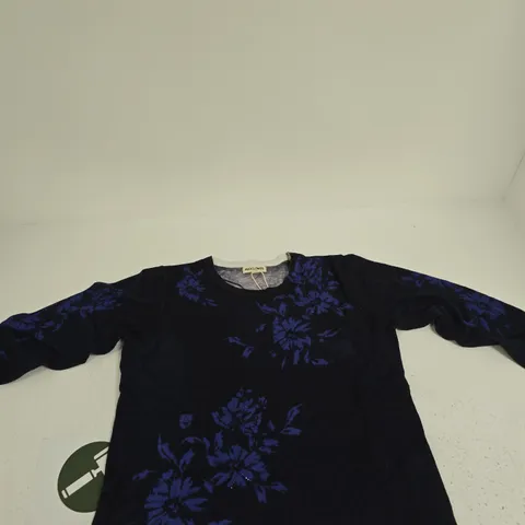 MUDFLOWER FLORAL JUMPER – NAVY WITH BLUE PRINT, UK 10 (EU 38, US 6)
