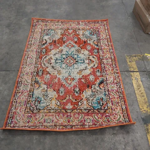 TEKAMAH POWER LOOM ORANGE/LIGHT BLUE AREA RUG - 120 x 170cm