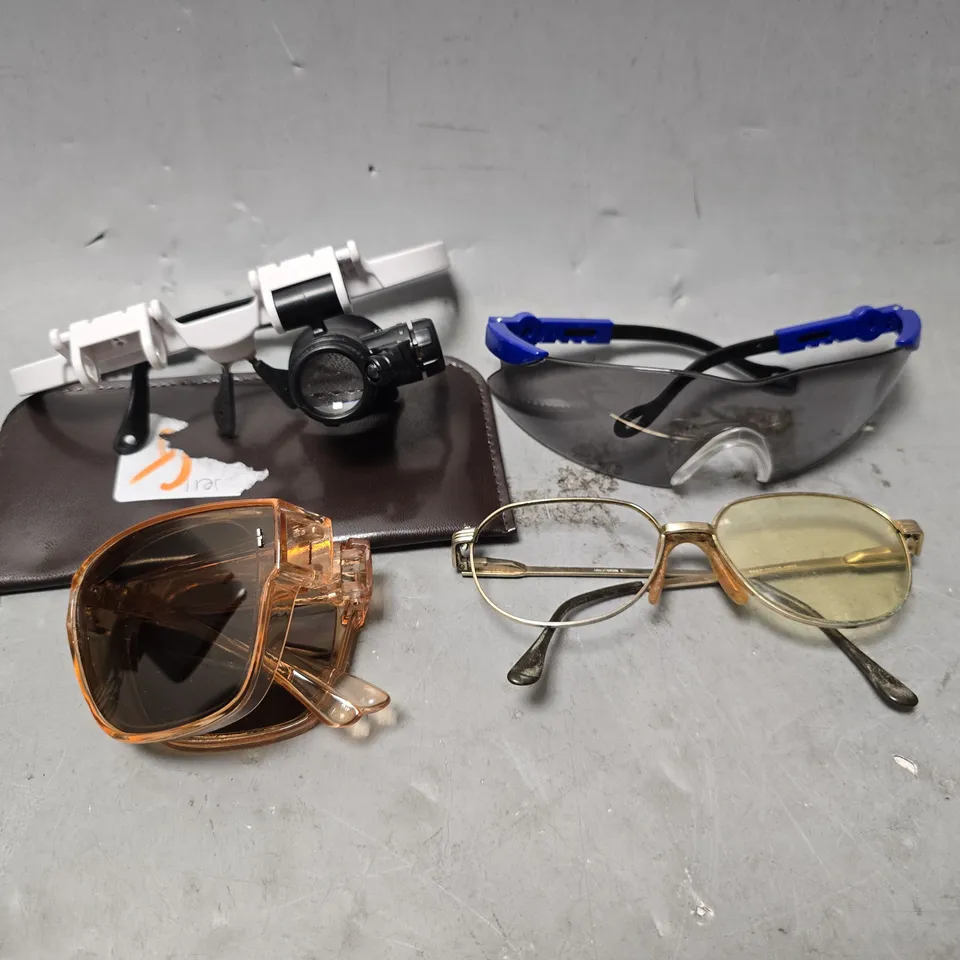 APPROXIMATELY 12 ASSORTED VISION CARE ITEMS TO INCLUDE - SUN GLASSES , SAFETY GLASSES , CARRY CASE ETC