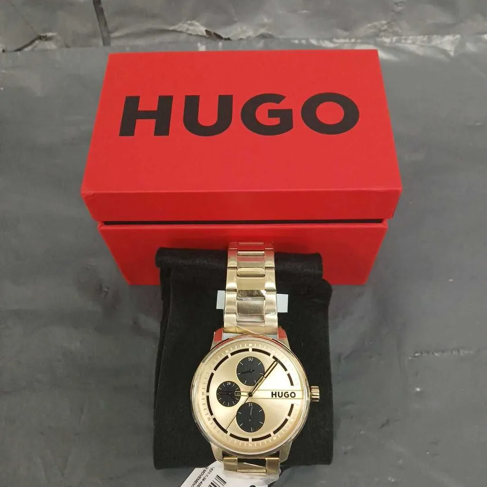 BOXED HUGO #STAMP MULTI GOLD BRACELET WATCH