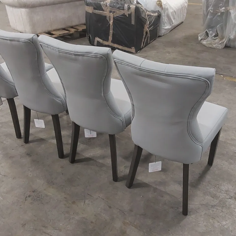 SET OF 4x BEWLEY DINING CHAIR, LIGHT GREY PREMIUM FAUX LEATHER & GREY SOLID HARDWOOD