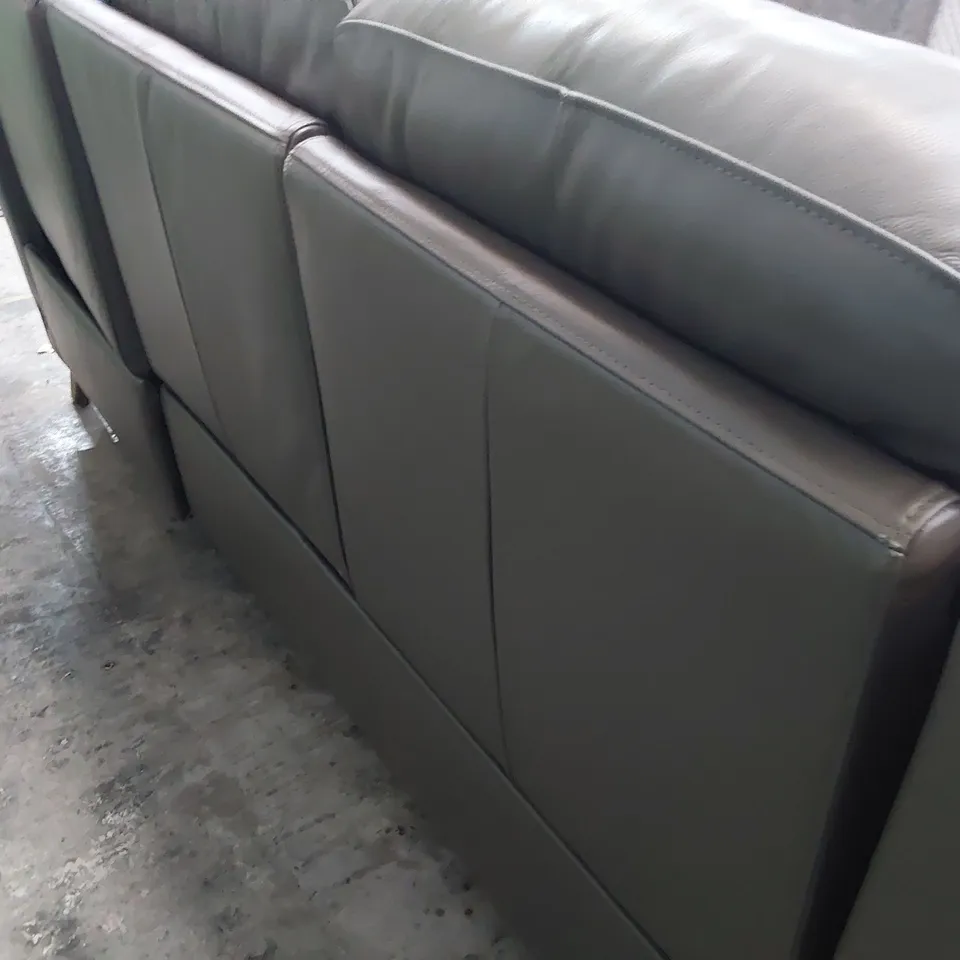 DESIGNER POWER RECLINING THREE SEATER SOFA GREY LEATHER 