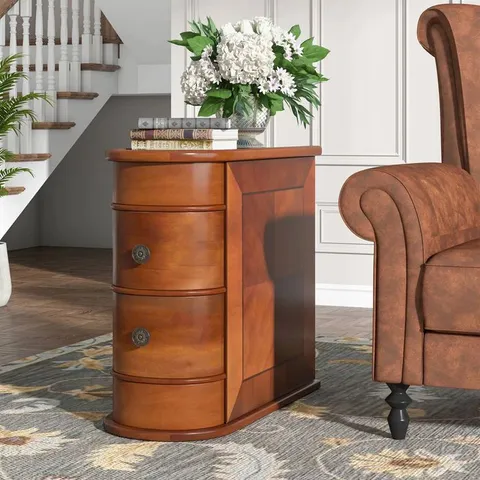 BOXED TRIBESIGNS 2-DRAWER WOOD END TABLE, NARROW SIDE TABLE NIGHTSTAND (1 BOX)