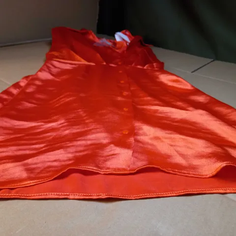RIVER ISLAND VIBRANT ORANGE SATIN SHIRT DRESS - SIZE 14