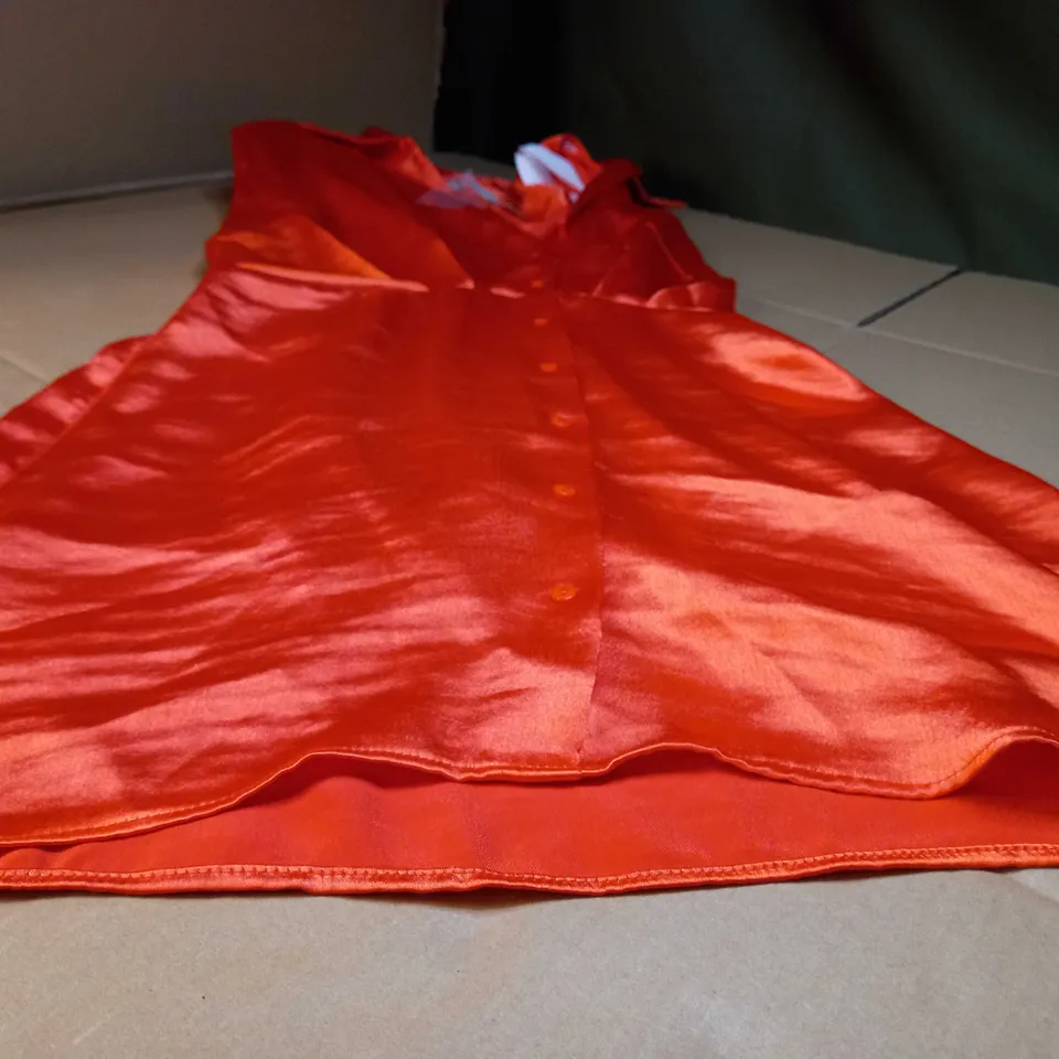 RIVER ISLAND VIBRANT ORANGE SATIN SHIRT DRESS - SIZE 14
